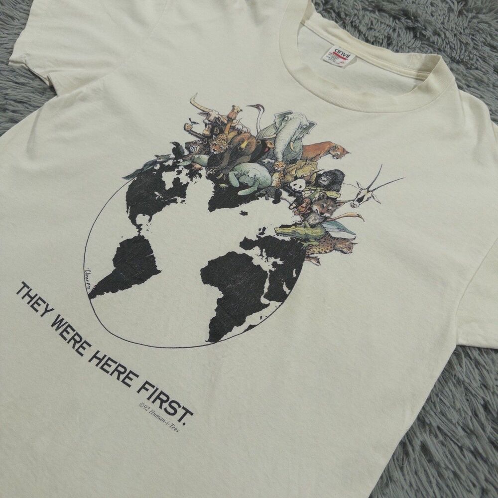 Vintage Anvil Shirt Extra Large White Human i Tees Animals Pullover 90’s Mens